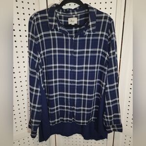G.H. Bass XXL Navy Blue Plaid Button up Long Sleeve High Low